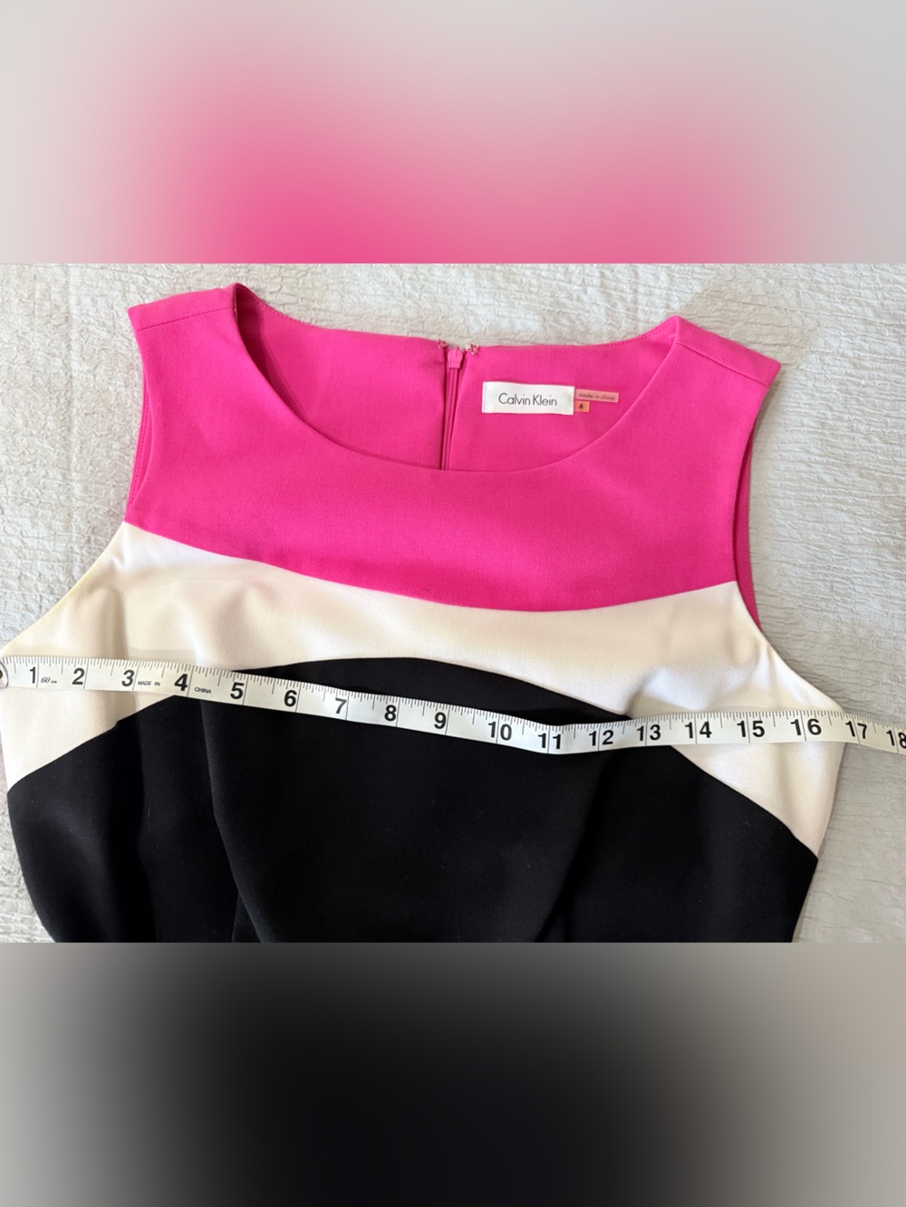 Calvin Klein Black Pink White Fit and Flare Dress Size 4 Work Cocktail Y2K - Picture 7 of 9
